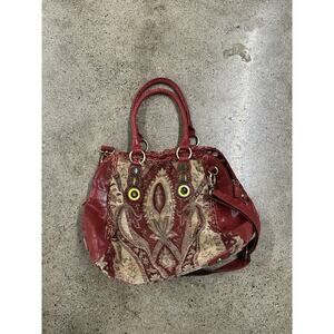 Original By Sharif 1827 Red Leather And Tapestry Bag~Shoulder Bag~Crossbody Bag
